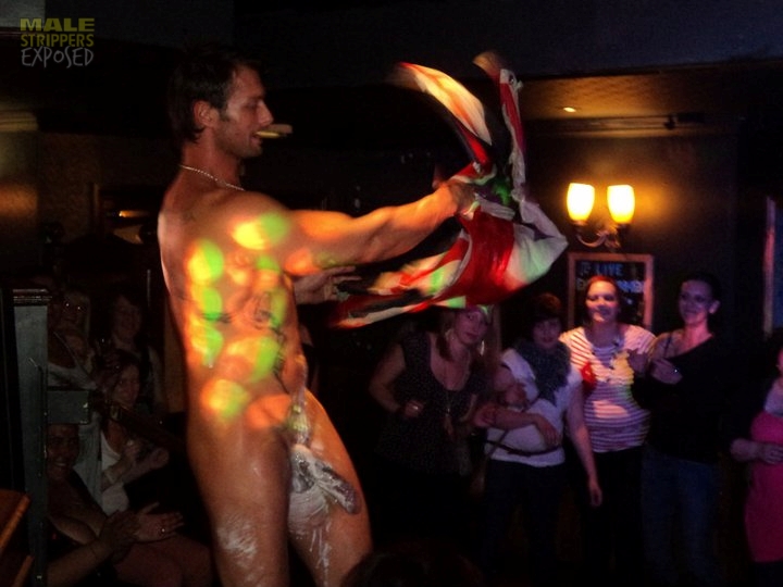 Mle stripper Double Impact showing his penis at a woman's hen night party